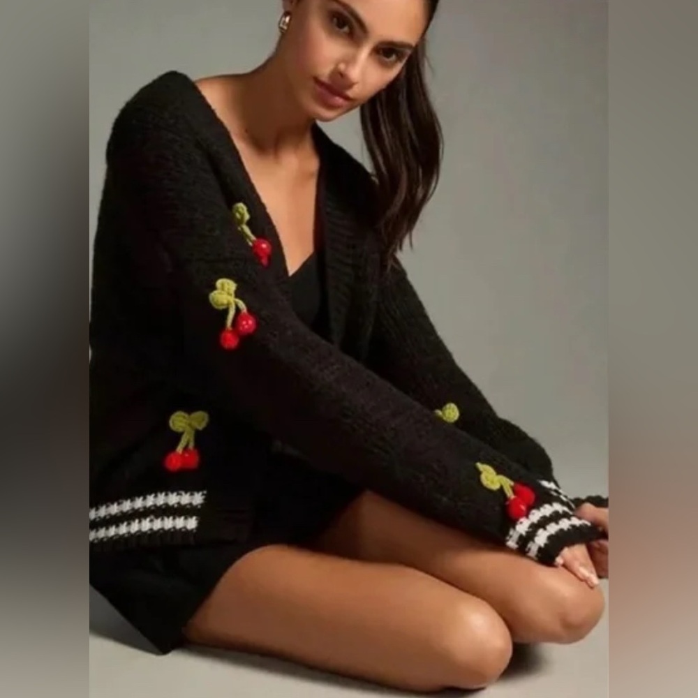 Anthropologie Maeve Black Varsity Cardigan Sweater with 3D Cherry
O/S NWOT - Picture 3 of 12